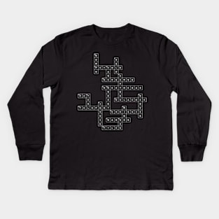 (1982BE-D) Crossword pattern with words from an (in)famous 1982 science fiction book. [Dark Background] Kids Long Sleeve T-Shirt